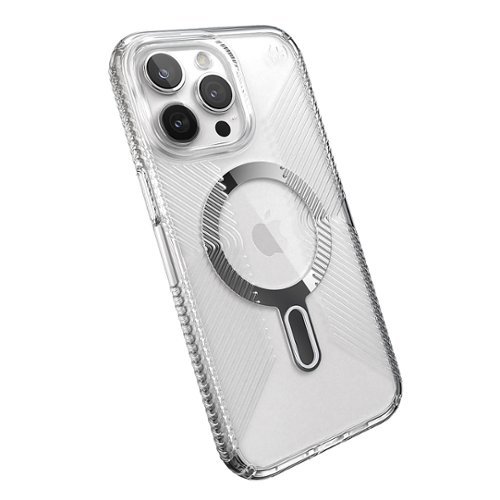 Speck Presidio Perfect-Clear Grip ClickLock Case with MagSafe for Apple iPhone 15 Pro Max - Clear/Chrome GLOBAL SHIPPING