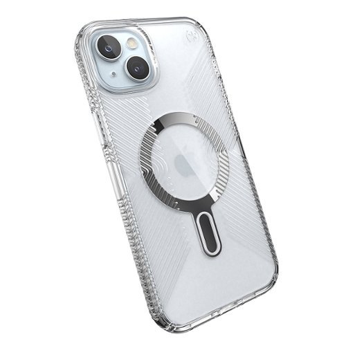 Speck Presidio Perfect-Clear Grip ClickLock Case with MagSafe for Apple iPhone 15 Plus/14 Plus - Clear/Chrome GLOBAL SHIPPING