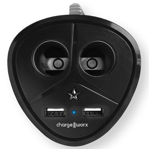 Chargeworx 12V Dual USB Cup Holder - Black GLOBAL SHIPPING