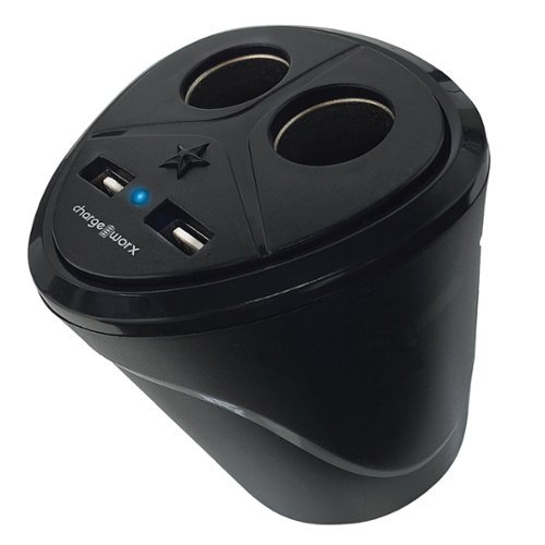 Chargeworx 12V Dual USB Cup Holder - Black WORLDWIDE DELIVERY