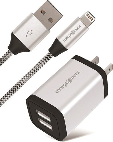 Chargeworx - 2.4A 6' Dual-USB to Lightning Wall Charger - Silver