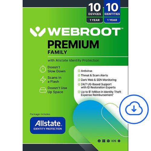 Webroot - Premium Antivirus Protection (10 Device) with Allstate Identity Protection (10 User) - Android, Apple iOS, Chrome, Mac OS, Windows [Digital]