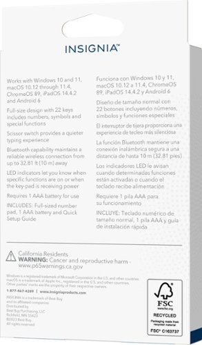 Insignia™ 22-Key Bluetooth Scissor Switch Number Keypad for Windows, macOS, ChromeOS, iPadOS and Android - Black HOW TO BUY