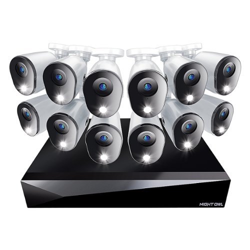 Night Owl - 2-Way Audio 20 Channel DVR Security System with 1TB Hard Drive and 12 Wired 1080p Deterrence Cameras - Black and White