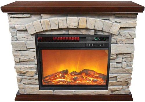 Lifesmart - Large Square Infrared Faux Stone Fireplace - Black