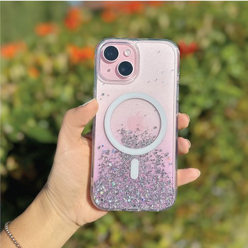 Bryten Starburst iPhone 15 Pro Case - Design with Sparkle Glitter, Silicon, MagSafe Compatible, Shockproof - Pink SHOP ONLINE