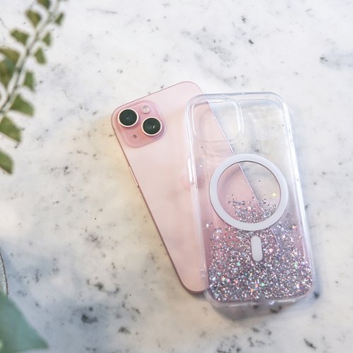 Bryten Starburst iPhone 15 Case - Design with Sparkle Glitter, Silicon, MagSafe Compatible, Shockproof - Pink HOW TO BUY