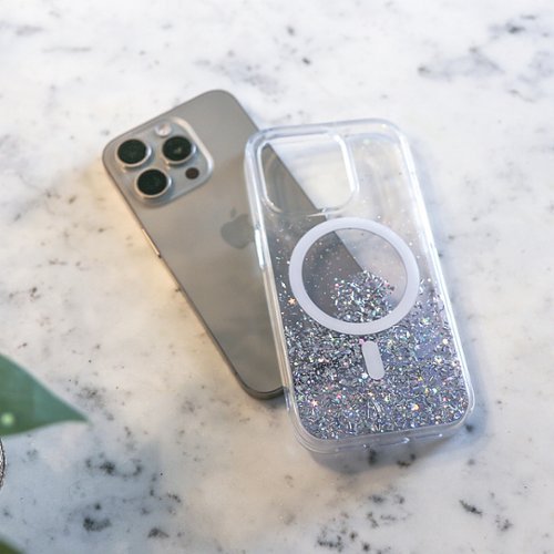 Bryten Starburst iPhone 15 Pro Case - Design with Sparkle Glitter, Silicon, MagSafe Compatible, Shockproof - Purple HOW TO BUY