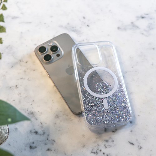 Bryten Starburst iPhone 15 Case - Design with Sparkle Glitter, Silicon, MagSafe Compatible, Shockproof - Purple HOW TO BUY