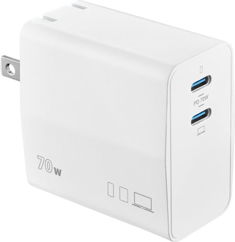 Insignia™ - 70W Dual Port USB-C Fast Wall Charger with GaN for MacBook, iPad, iPhone, Laptops, Tablets and More - White