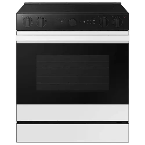 Front. Samsung - Bespoke 6.3 Cu. Ft. Slide-In Electric Range with Air Sous Vide - White Glass.