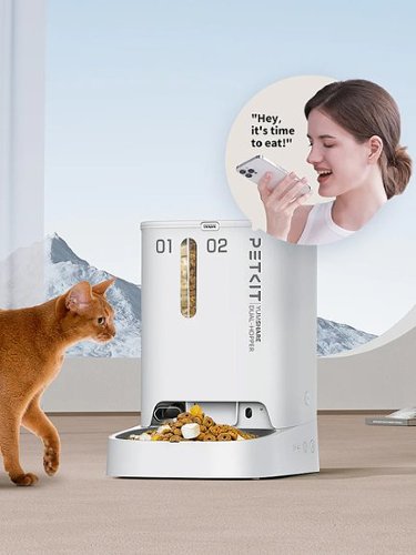 Petkit Yumshare Dual-Hopper Wifi Enabled 5L Automatic Cat Feeder with Camera, 2-Way Audio and Smart App Control - White BUY ONLINE