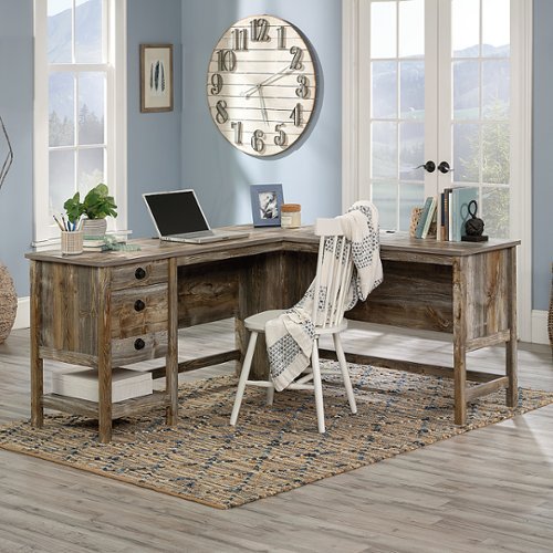 SAUDER Granite Trace 65.118 in. L-Shaped Rustic Cedar Computer Desk with Cord Management and File Storage