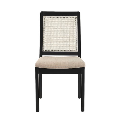 Walker Edison - Boho Solid Wood Dining Chair with Rattan Inset (2-Piece Set) - Black