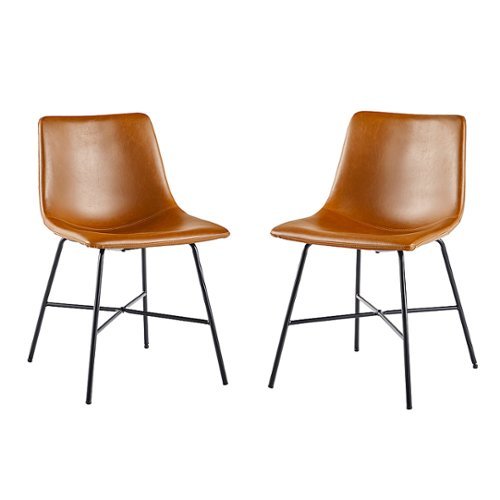Walker Edison - Dining Chair with Metal X Base (2-PIece Set) - Whiskey Brown