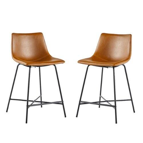 Walker Edison - Modern X Base Upholstered Counter Stool (2-Piece set) - Whiskey Brown