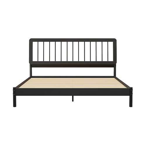 Walker Edison - Mid-Century Modern Slatted Solid Wood King Bedframe - Black