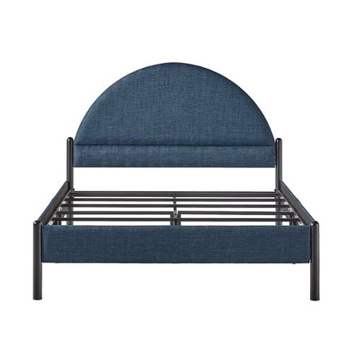 Walker Edison - Modern Upholstered Curved-Headboard Queen Bedframe - Blue