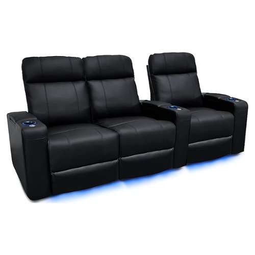 Valencia Theater Seating - Valencia Piacenza Row of 3 Loveseat Left Premium Top Grain Grade 9000 Leather Home Theater Seating - Black