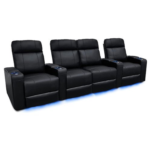 Valencia Theater Seating - Valencia Piacenza Row of 4 Loveseat Center Premium Top Grain Grade 9000 Leather Home Theater Seating - Black