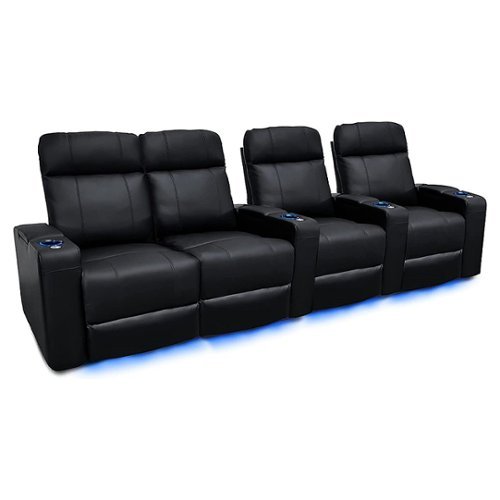 Valencia Theater Seating - Valencia Piacenza Row of 4 Loveseat Left Premium Top Grain Grade 9000 Leather Home Theater Seating - Black