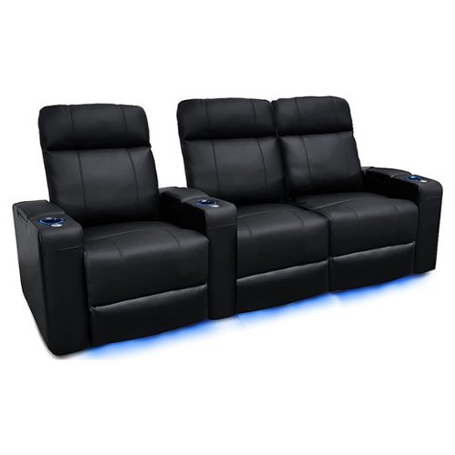 Valencia Theater Seating - Valencia Piacenza Row of 3 Loveseat Right Premium Top Grain Grade 9000 Leather Home Theater Seating - Black
