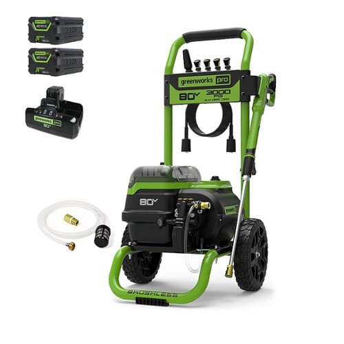 Greenworks 80V 3000 PSI Pressure Washer with Two (2) 4.0Ah Batteries & Dual-Port Rapid Charger - Black