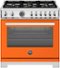 Bertazzoni - 36" Professional Series range - Electric self clean oven - 6 brass burners - Orange-Front_Standard