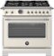 Bertazzoni - 36" Heritage Series range - Dual Fuel self clean oven - 6 brass burners - Ivory-Front_Standard
