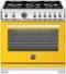 Bertazzoni - 36" Professional Series range - Gas oven - 6 brass burners - Yellow-Front_Standard