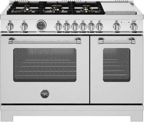 Bertazzoni - 48" Master Series range - Dual Fuel self clean oven - 6 brass burners + griddle - Stainless Steel