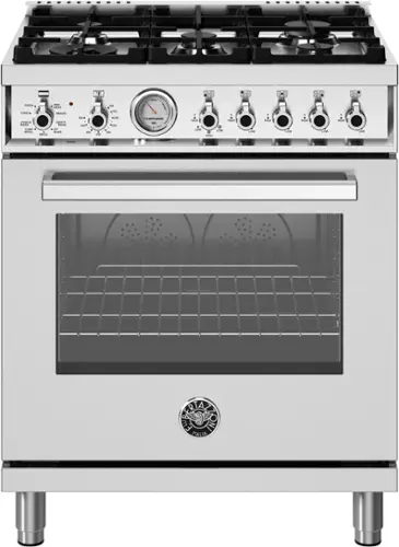 Front. Bertazzoni - 30" Professional Series range - Electric oven - 5 aluminum burners - Stainless Steel.
