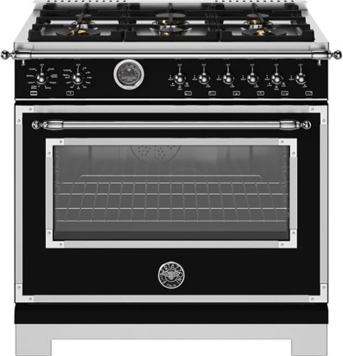 Bertazzoni - 36" Heritage Series range - Dual Fuel self clean oven - 6 brass burners - Black-Front_Standard 