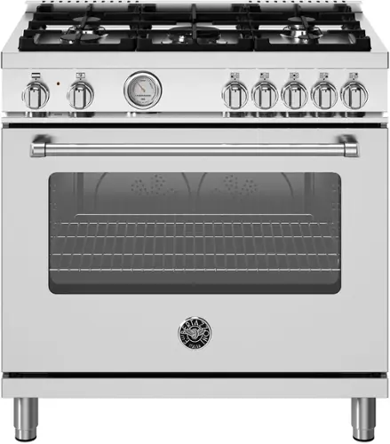 Front. Bertazzoni - 36" Master Series range - Dual Fuel - 5 aluminum burners - Stainless Steel.