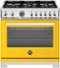 Bertazzoni - 36" Professional Series range - Electric self clean oven - 6 brass burners - Yellow-Front_Standard