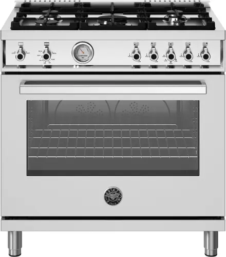 Front. Bertazzoni - 36" Professional Series range - Gas oven - 5 aluminum burners - Stainless Steel.