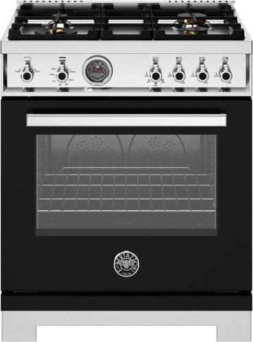 Bertazzoni - 30" Professional Series range - Gas oven - 4 brass burners - Black-Front_Standard 