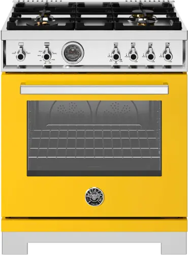 Front. Bertazzoni - 30" Professional Series range - Gas oven - 4 brass burners - Yellow.