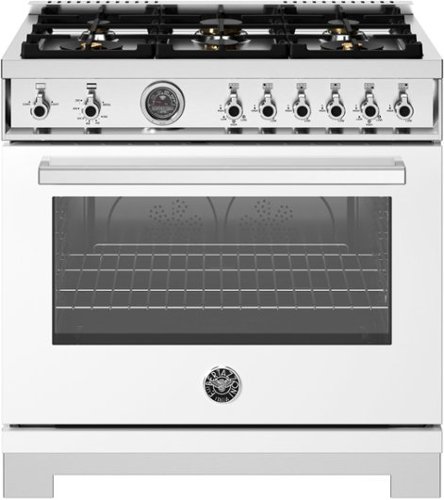 Bertazzoni - 36" Professional Series range - Gas oven - 6 brass burners - White-Front_Standard 