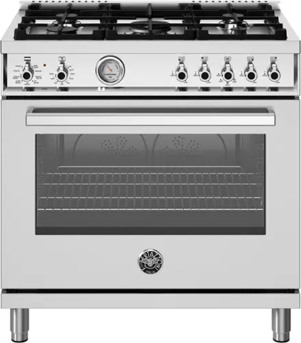 Front. Bertazzoni - 36" Professional Series range - Electric oven - 5 aluminum burners - Stainless Steel.