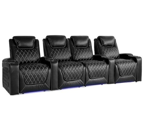 Valencia Theater Seating - Valencia Oslo Row of 4 Loveseat Center Premium Top Grain 11000 Nappa Leather Home Theater Seating - Midnight Black