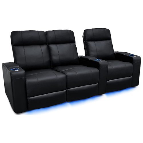 Valencia Theater Seating - Valencia Piacenza Power Headrest Row of 3 Loveseat Left Premium Top Grain Grade 9000 Leather Home Theater Seating - Black