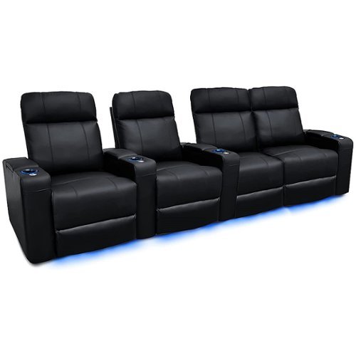 Valencia Theater Seating - Valencia Piacenza Power Headrest Row of 4 Loveseat Right Premium Top Grain Grade 9000 Leather Home Theater Seating - Black