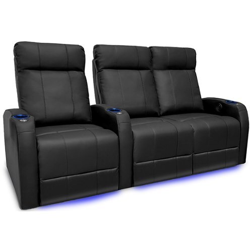Valencia Theater Seating - Valencia Syracuse Row of 3 Loveseat Right Premium Top Grain Grade 9000 Leather Home Theater Seating - Black
