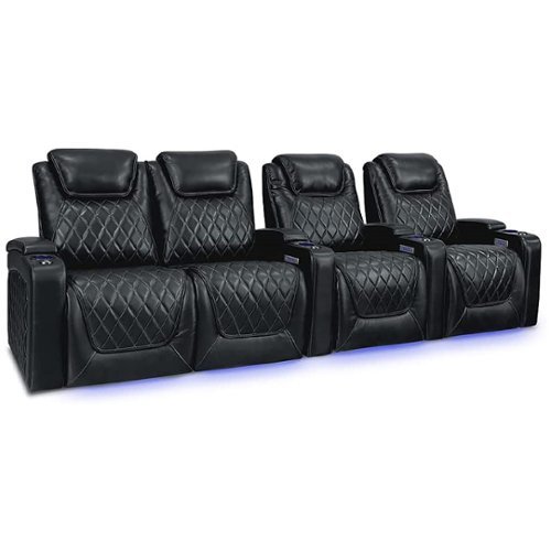 Valencia Theater Seating - Valencia Oslo Row of 4 Loveseat Left Premium Top Grain 11000 Nappa Leather Home Theater Seating - Midnight Black