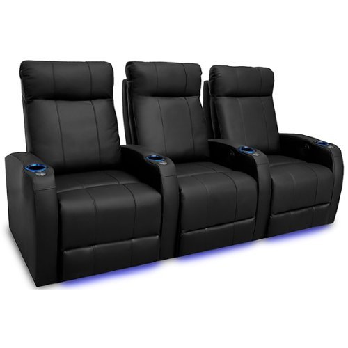 Valencia Theater Seating - Valencia Syracuse Row of 3 Premium Top Grain Grade 9000 Leather Home Theater Seating - Black