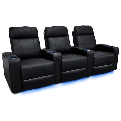 Valencia Theater Seating - Valencia Piacenza Power Headrest Row of 3 Premium Top Grain Grade 9000 Leather Home Theater Seating - Black