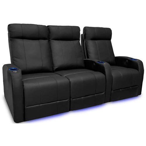 Valencia Theater Seating - Valencia Syracuse Row of 3 Loveseat Left Premium Top Grain Grade 9000 Leather Home Theater Seating - Black