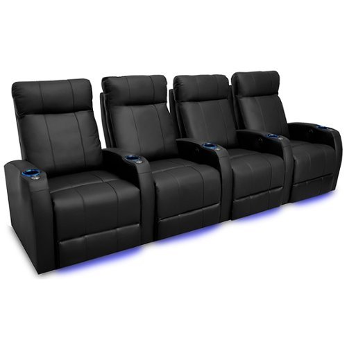 Valencia Theater Seating - Valencia Syracuse Row of 4 Premium Top Grain Grade 9000 Leather Home Theater Seating - Black
