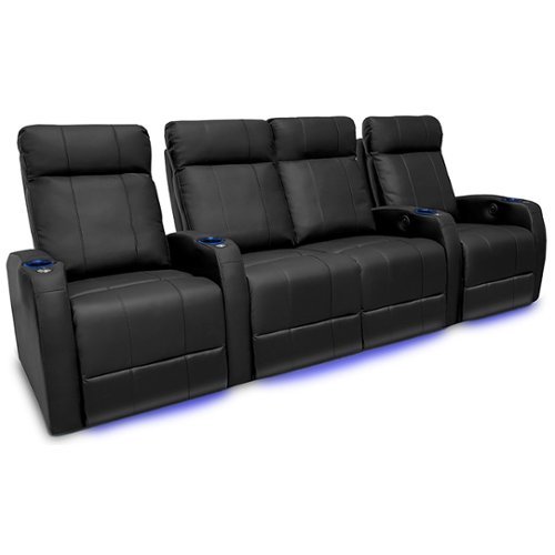 Valencia Theater Seating - Valencia Syracuse Row of 4 Loveseat Center Left Premium Top Grain Grade 9000 Leather Home Theater Seating - Black